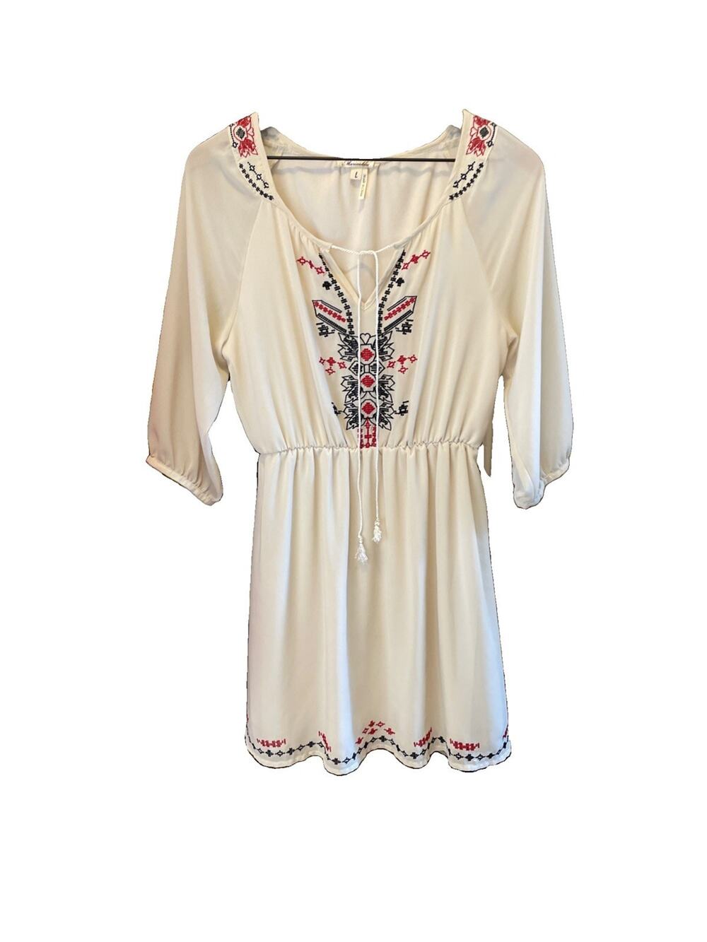 Embroidered Peasant Dress, Flirty, Western, Boho, Romantic Women's Large